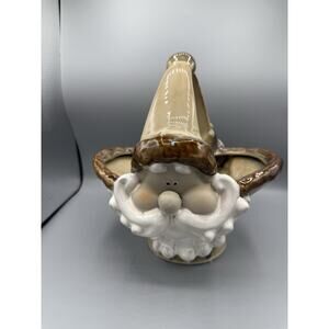 Handmade Ceramic Santa Basket Pottery Face Planter Candy Dish 10” Christmas